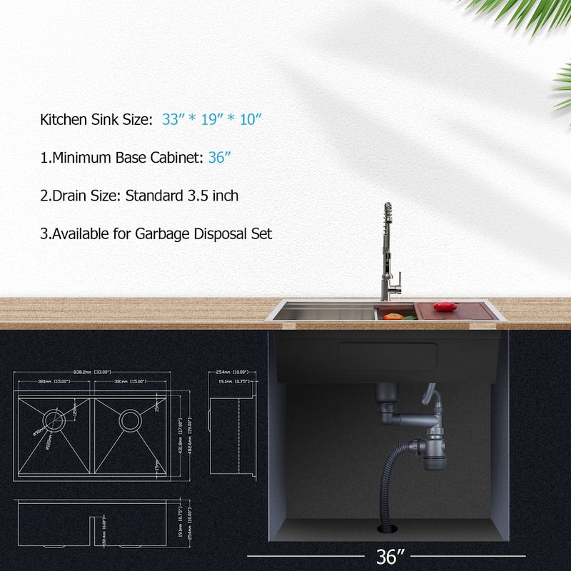 30 Inch Undermount Kitchen Sink Low Divide Double Bowl 50/50 Prep Workstation Sink 16 Gauge Stainless Steel Kitchen Sink Basin