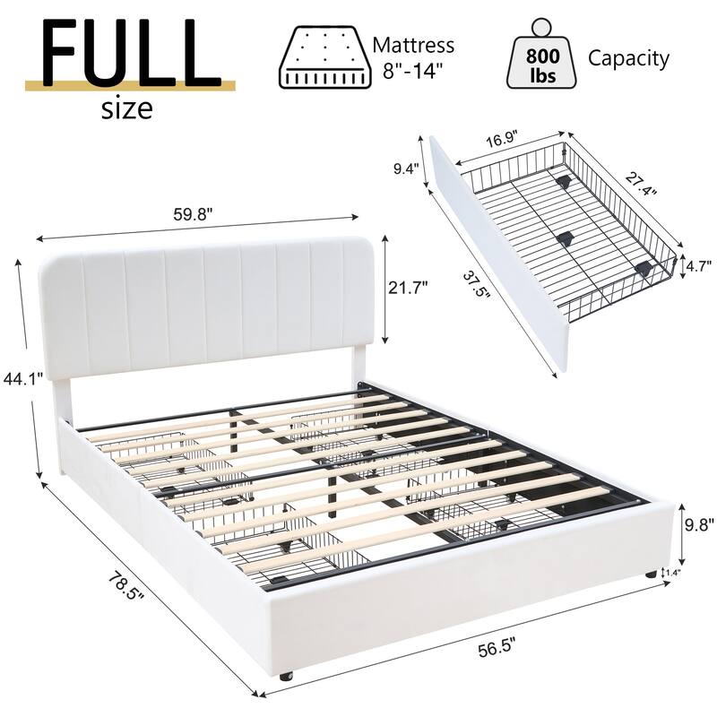 Javlergo Upholstered Platform Bed Frame with Storage Drawers and Adjustable Headboard, No Box Spring Needed