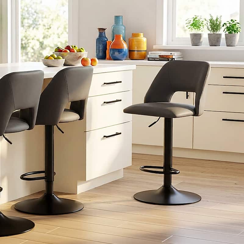 Modern Faux Leather and Metal Adjustable Height Stool, Set of 2