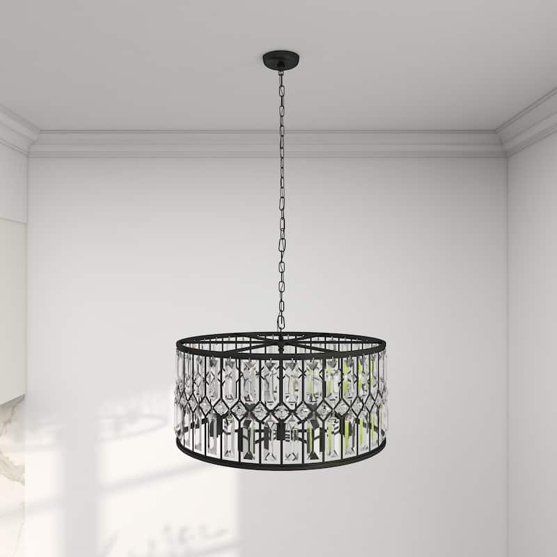 Metal Crystal Embellished 6 Light Room Chandelier with Link Chain - Black - Roche River Decor