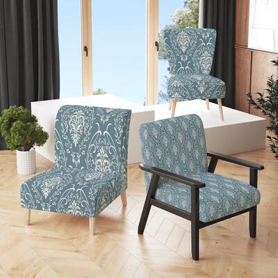 Designart "Grey Damask" Upholstered Patterned Accent Chair and Arm Chair