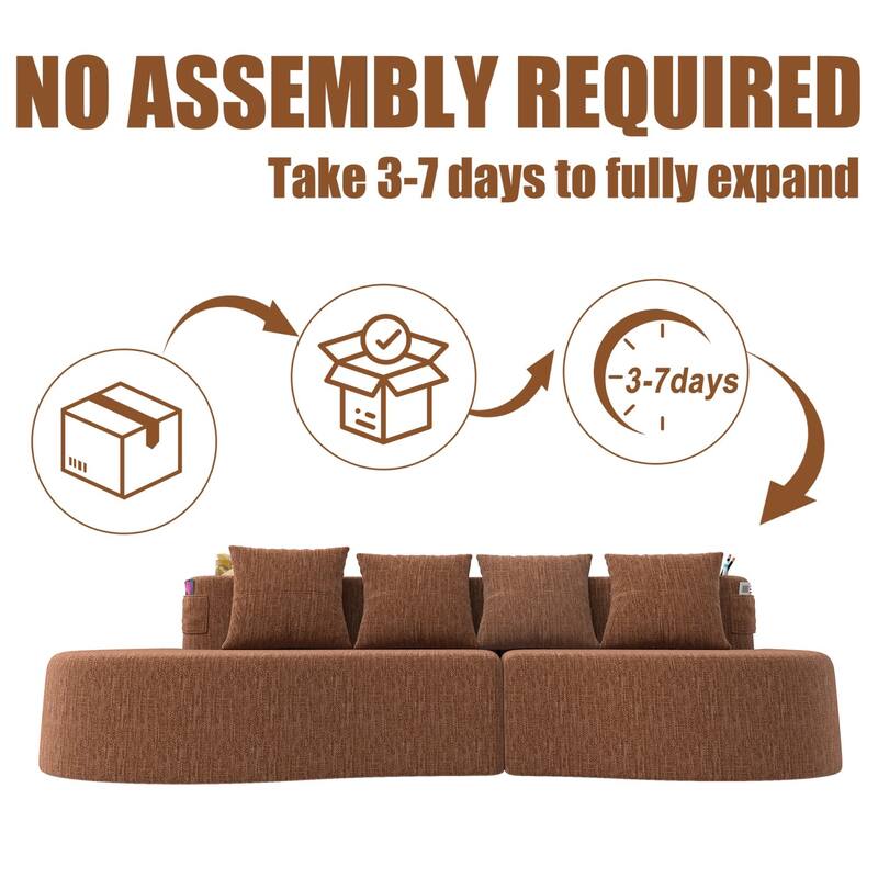 94.49" Chenille Curved Sectional Sofa with Pillows, No Assembly Required