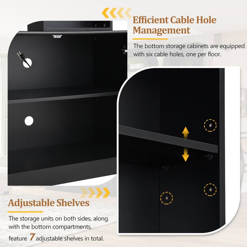 4-Piece Wall Unit Entertainment Center with Bookshelf for TVs Up to 70", Mid-Century Modern 97.4" TV Stand with Adjustable Shelf