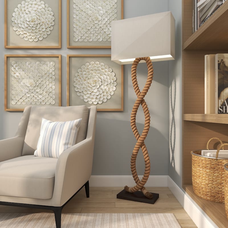 Brown Jute Rope Twisted Rope Room Floor or Table Lamp with Cream Linen Shade