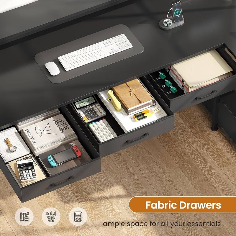 55" L Shaped Gaming Desk Corner Computer Desk Fabric Drawers