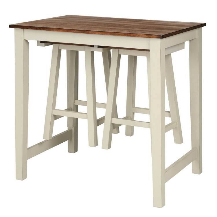3 Piece Farmhouse Counter Height Kitchen Pub Table Set with 2 Saddle Bar Stools - 36 x 26 x 36.5 (inches - L x W x H)