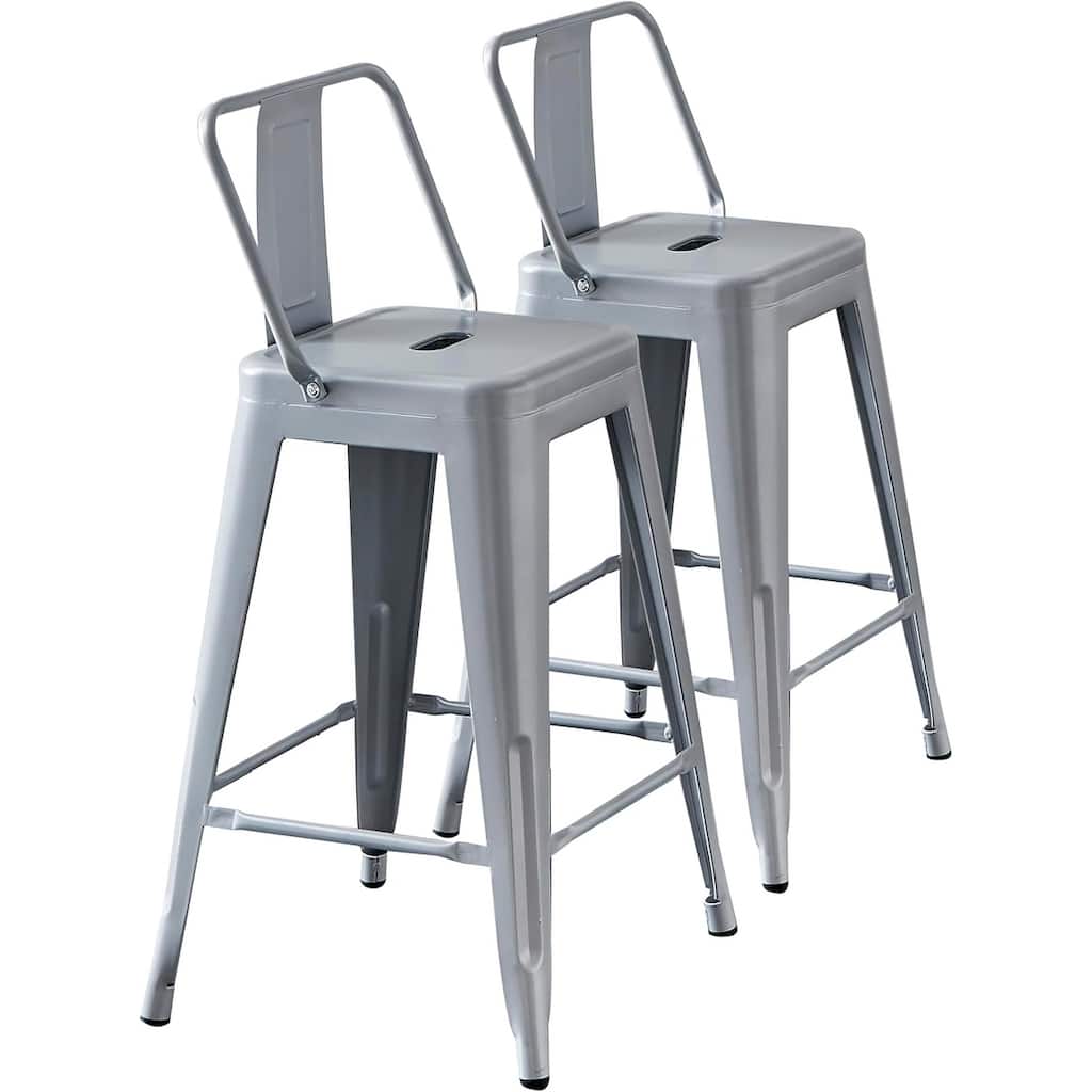 Light Weight Industrial Contemporary Costal Metal Barstools with Bucket Back and 4 Leg Design(Set of 2) (24" Seat)