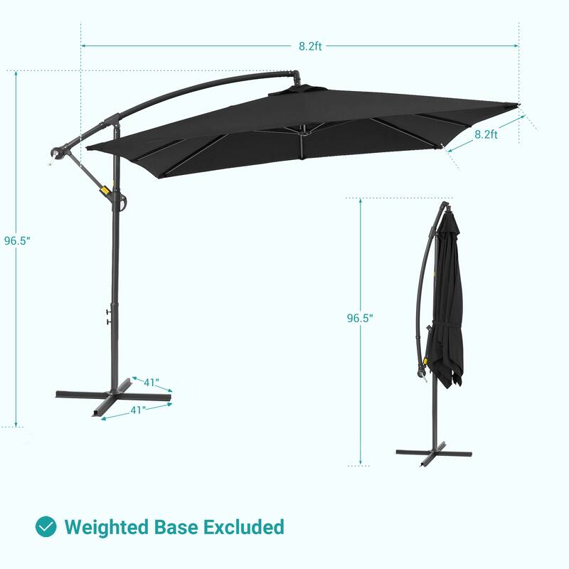 BONOSUKI 8.2x8.2ft Offset Patio Umbrella Hanging Umbrella w/Steel Ribs