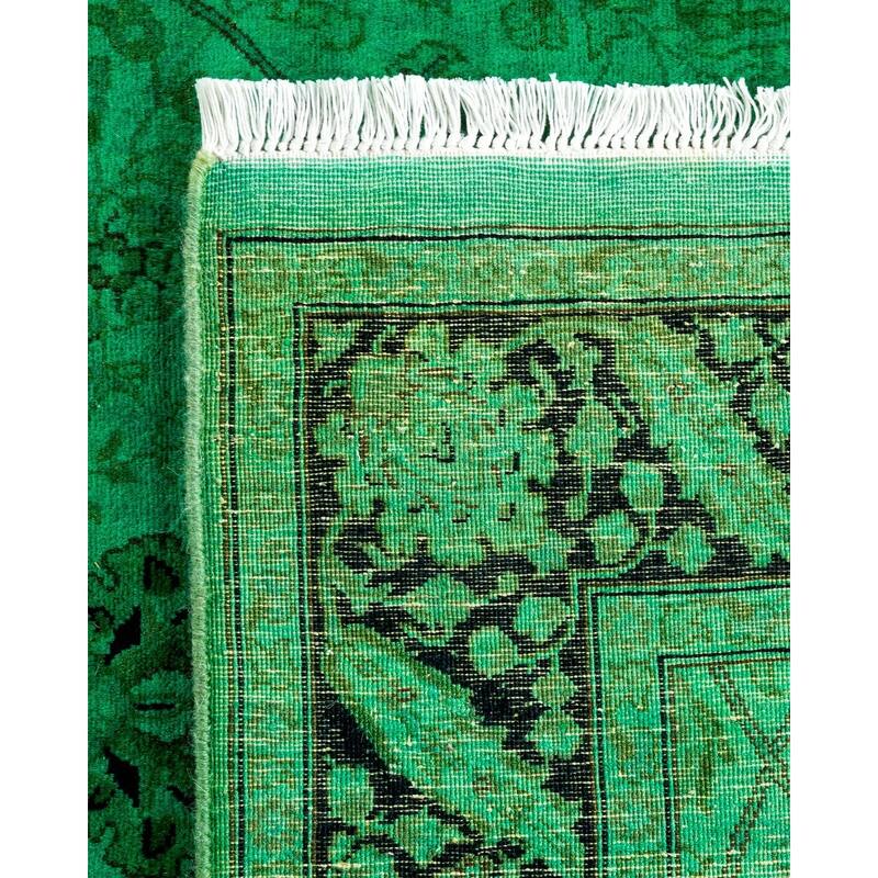 Overton Hand Knotted Wool Vintage Inspired Modern Contemporary Overdyed Green Area Rug - 3' 1" x 12' 3"