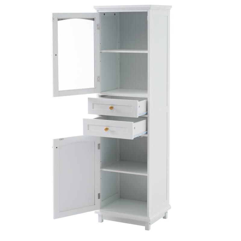 Tall Bathroom Storage Cabinet with Glass Doors and Adjustable Shelves