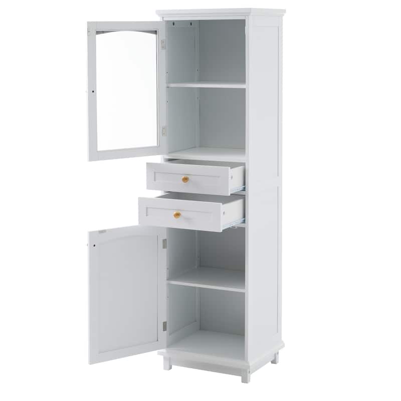 Tall Bathroom Storage Cabinet with Glass Doors