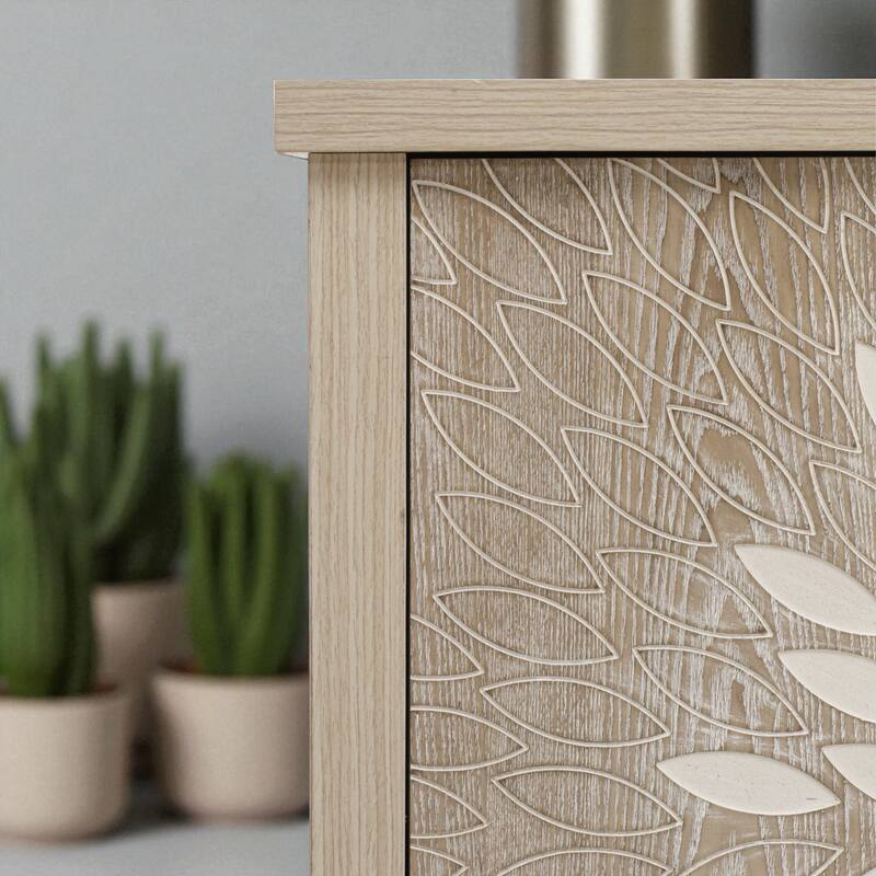 58" Modern Wood Grain Sideboard Cabinet with Carved 4 Doors & Adjustable Shelves for Kitchen or Entryway