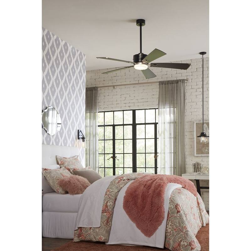 Glenfalls Collection 5-Blade Matte Black 56-Inch AC Motor LED Transitional Ceiling Fan - 56 in x 56 in x 14.87 in