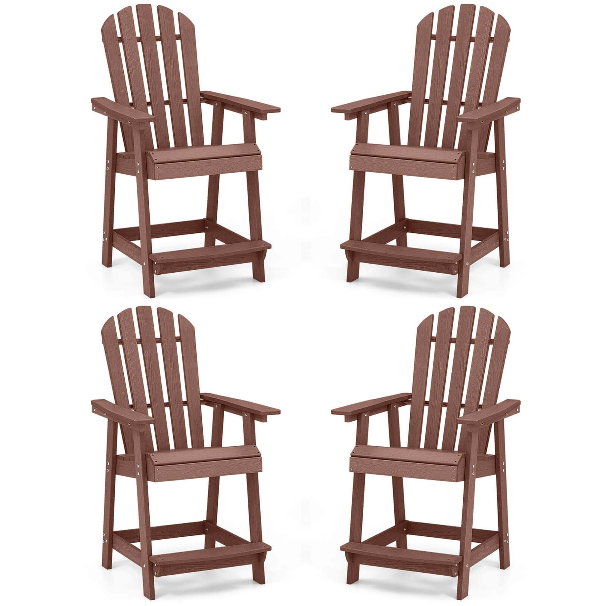 1/2/4 PCS Tall Adirondack Chair HDPE Outdoor Bar Stools w/ Armrests