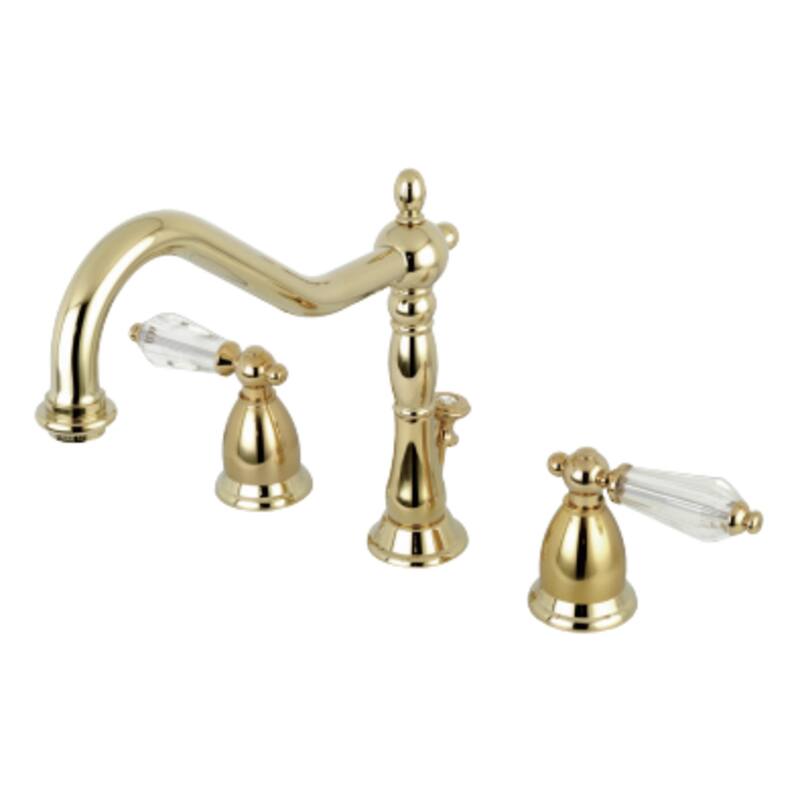 Wilshire Deck Mount Widespread Bathroom Faucet with Brass Pop-Up - Polished Brass