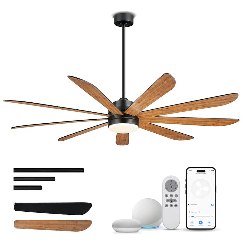 72 Inch 24W Led Ceiling Fans with Lights, 9-Blades, Remote Control