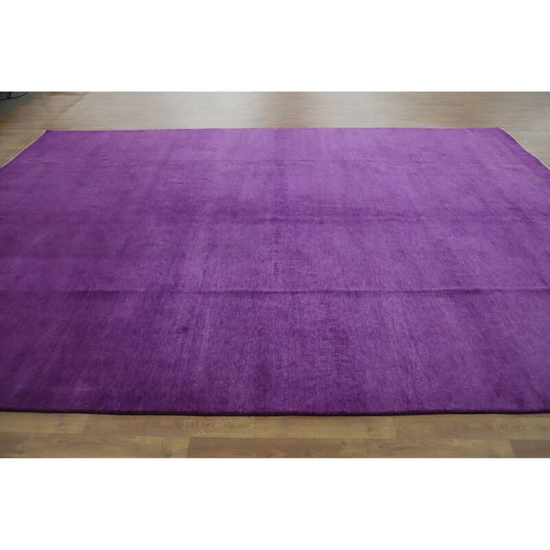 Hand Knotted Oriental 100% Wool Carpet Modern Solid Purples Gabbeh Area Rug - 12' 3'' X 8' 11''