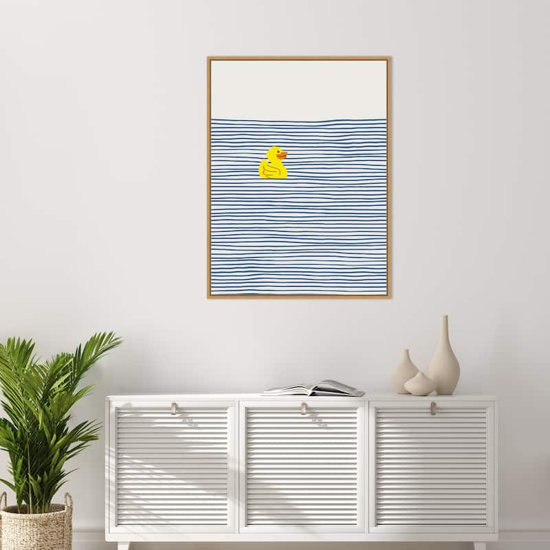 Yellow Duck Afloat by Little Dean Framed Canvas Wall Art