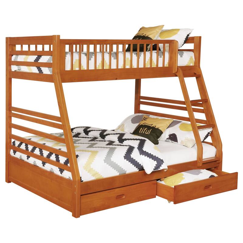 Ashton Wood Frame Twin over Full Bunk Bed with 2-drawer