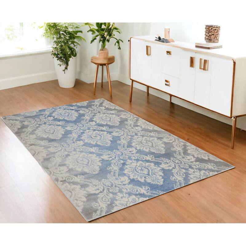 Doziq Distressed Non Skid Stain Resistant Low Pile Area Rug By HomeRoots - 72' X '48' X '0.25 - 72' X '48' X '0.25 - Oxford Blue - Rectangle