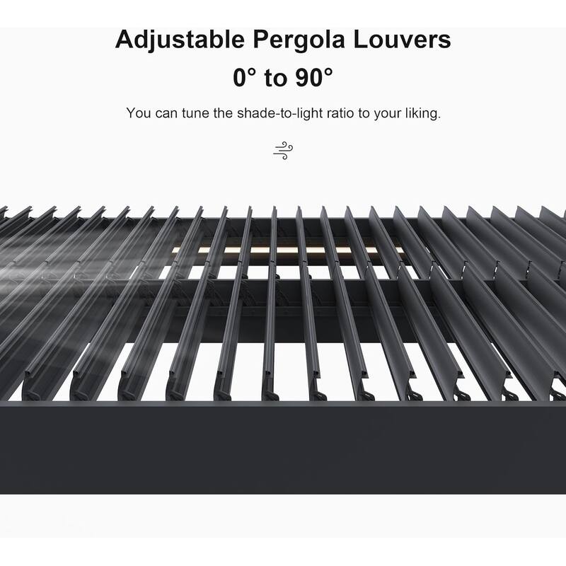 PURPLE LEAF Gray Louvered Pergola Outdoor Aluminum Pergola with Adjustable Roof for Patio Grey Hardtop Gazebo