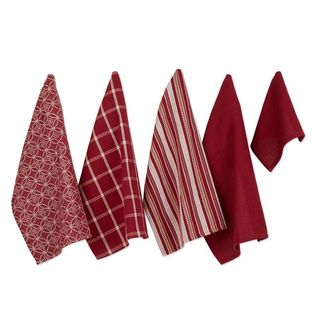 DII Assorted Kitchen Dishtowel & Dishcloths (Set of 5) - Barn Red