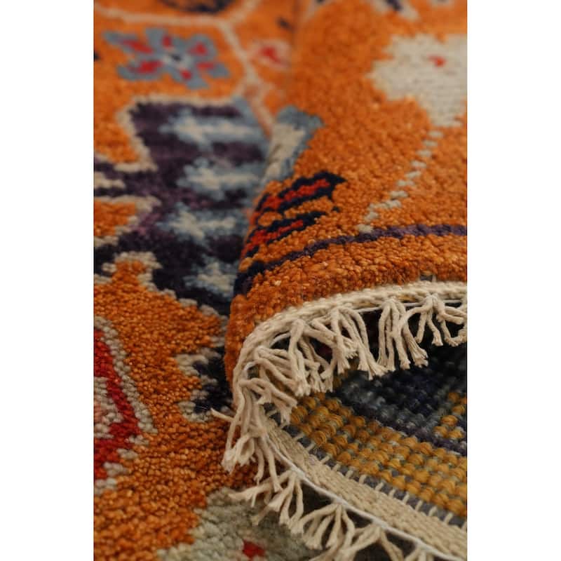 Hand Knotted Oriental 100% Wool Carpet Transitional All-Over Oranges & Rust Oushak Runner Rug - 7' 11'' X 2' 6''