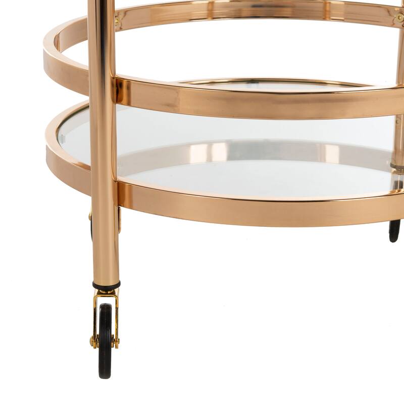SAFAVIEH Sienna 2 Tier Round Bar Cart-Gold / Glass - 23.8" x 19.9" x 34"