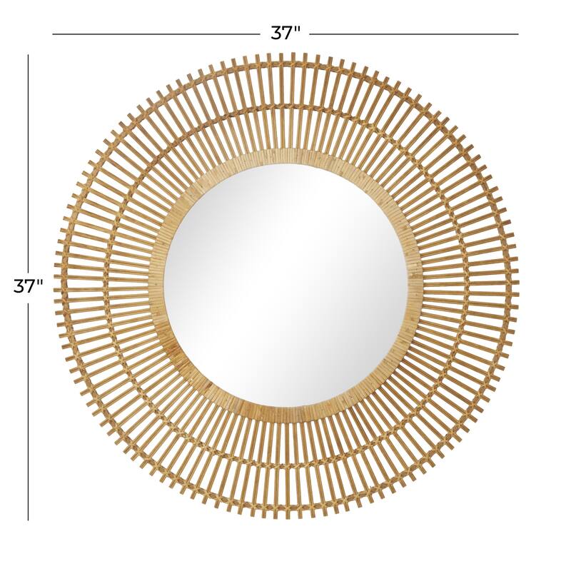 Bamboo Wood Starburst Handmade Stick Wall Mirror with Wrapped Rattan - Cream or Brown - Roche River Decor