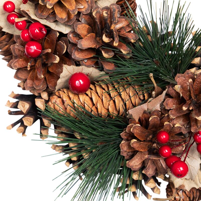 Pinecones and Glittered Stars Christmas Wreath - 13.5" - Unlit