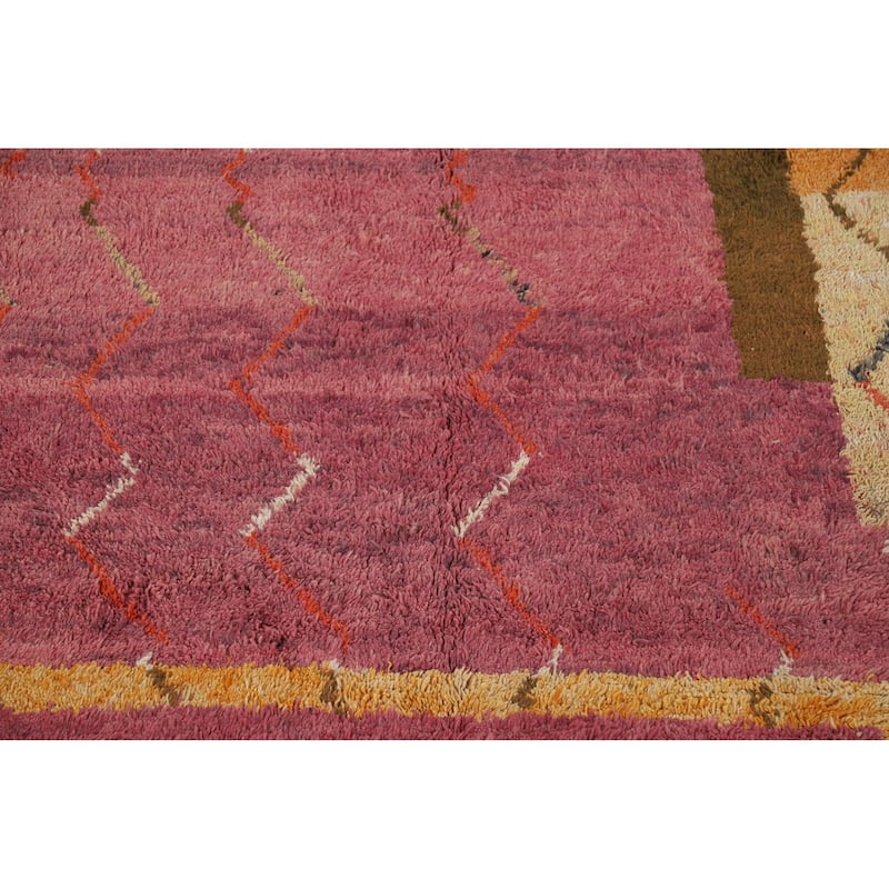 Pink Moroccan Oriental Area Rug Handmade Wool Carpet - 5'10" x 9'8"