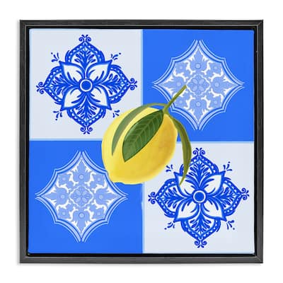 Stupell Lemon over Geometric Tiles Framed Floater Canvas Wall Art Design By Ashley Singleton