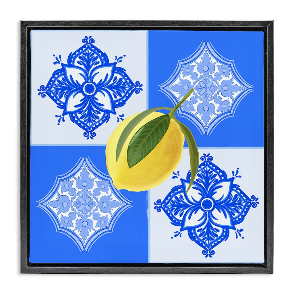 Stupell Lemon over Geometric Tiles Framed Floater Canvas Wall Art Design By Ashley Singleton