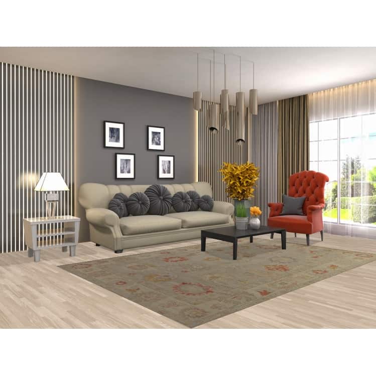 Hand Knotted Oriental 100% Wool Carpet Transitional All-Over Beige & Ivories Oushak Area Rug - 8' 10'' X 5' 10''