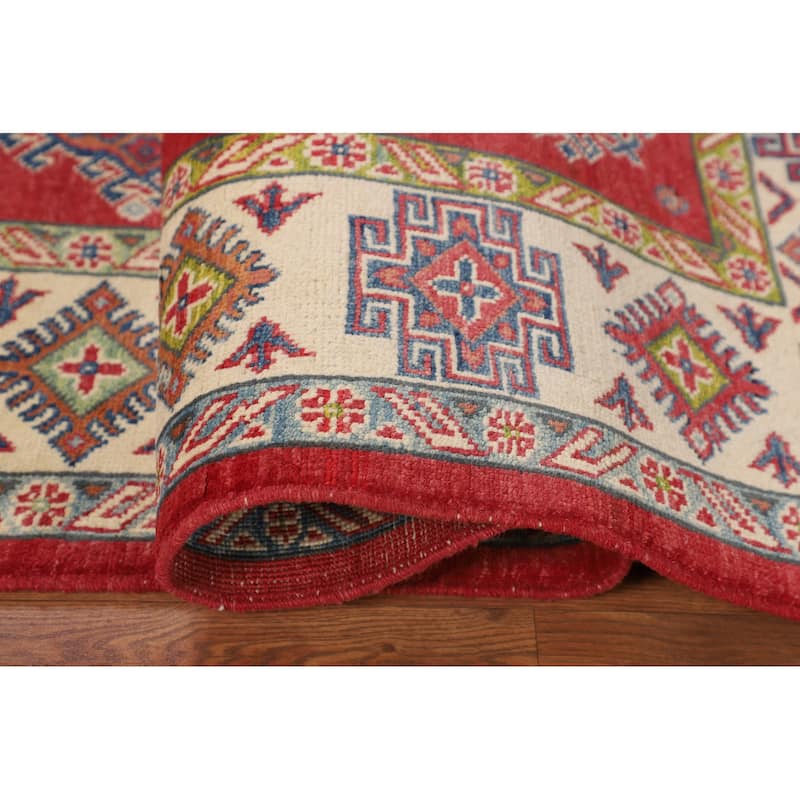 Kazak Oriental Area Rug Handmade Red Wool Carpet - 5'0" x 6'7"