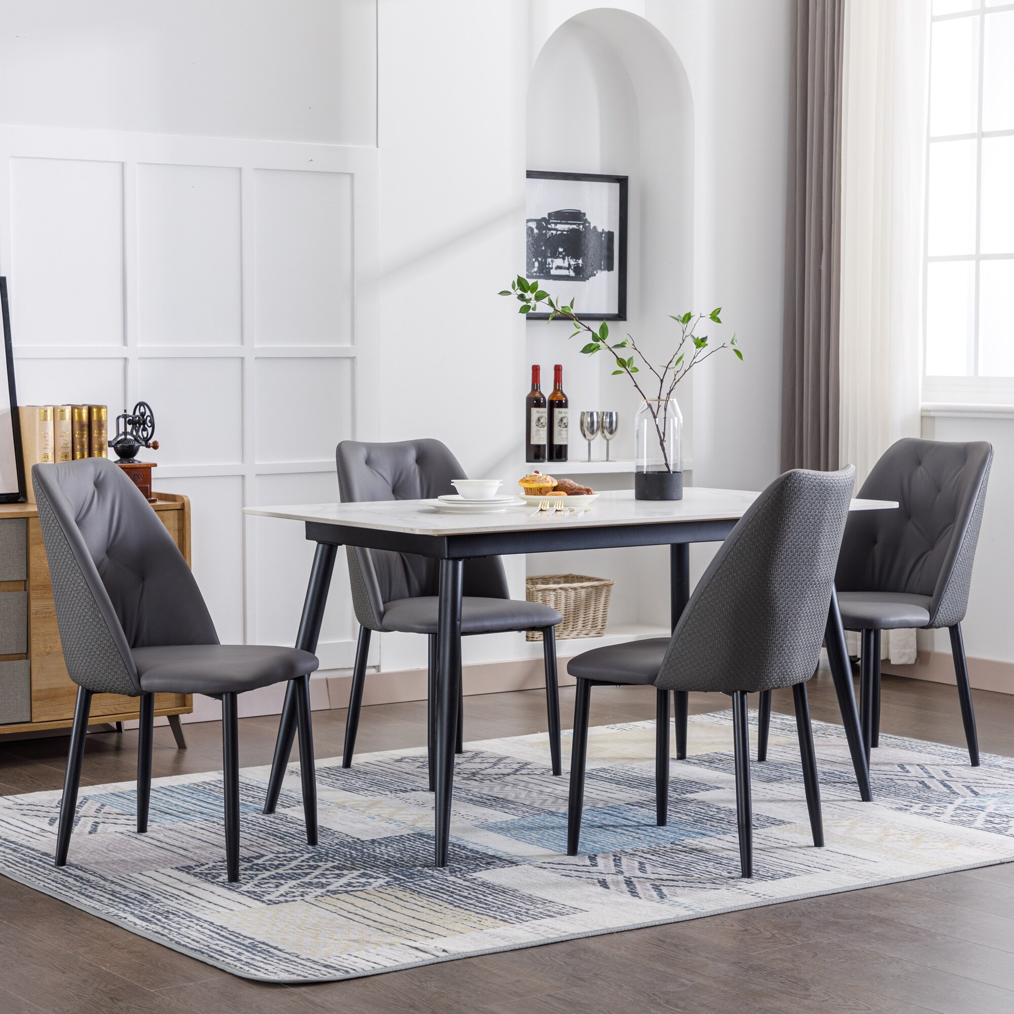 Dining Chairs Set of 4, Lounge Kitchen Chairs with PU Upholstered Seat 