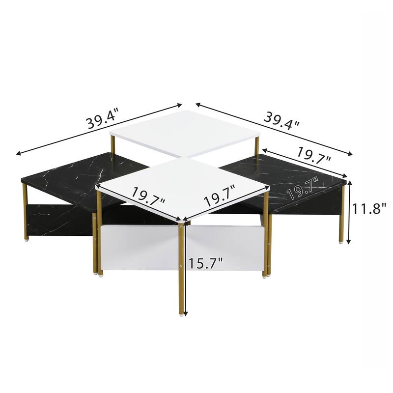 Modern Nesting Coffee Tables Set of 4, Square End Table with Free Adjustable Shape, Accent Table with Marble-Effect Top