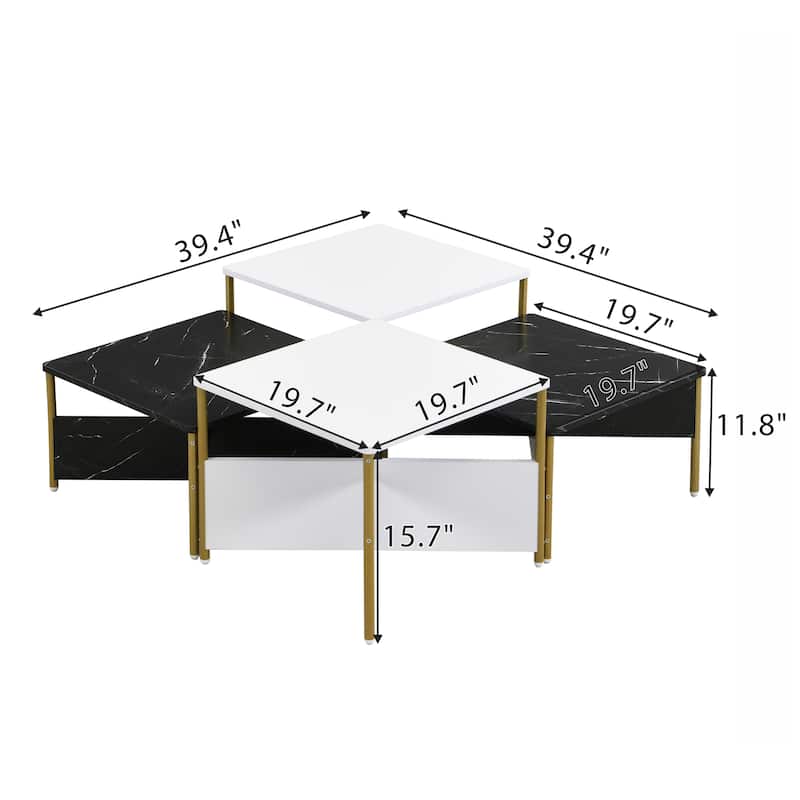 Modern Nesting Coffee Tables Set of 4 -Mid Square Living Room Table, Free Adjustable Shape,Versatile and Accent Furniture