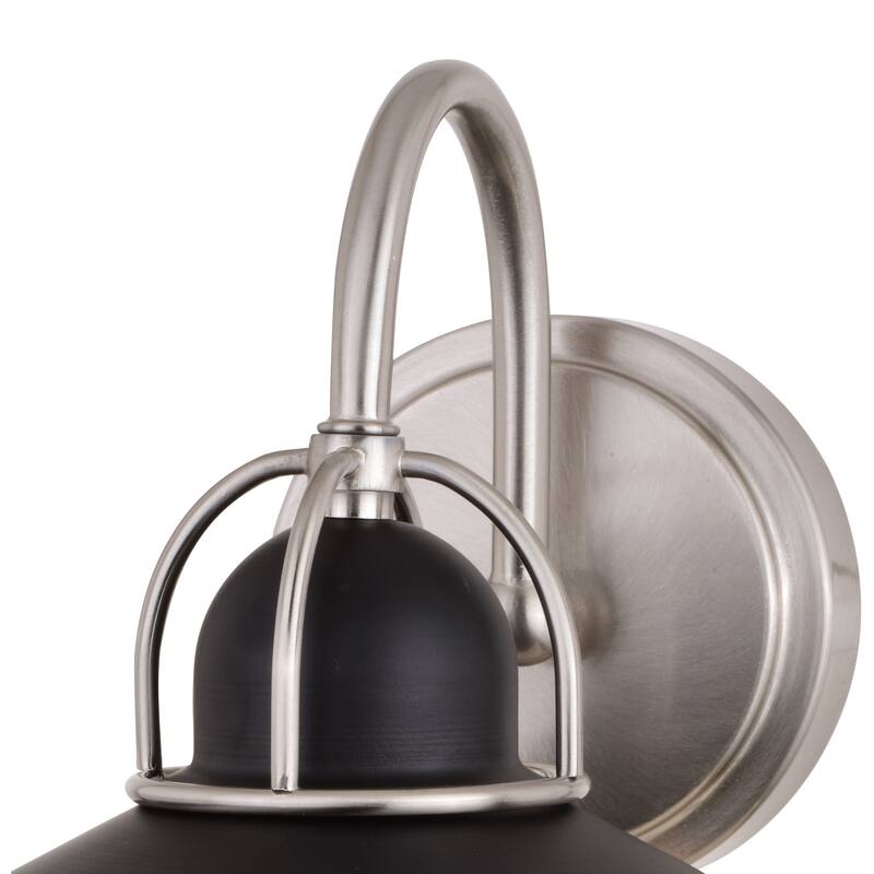 VAXCEL Galena Matte Black and Satin Nickel Nautical Coastal Bathroom Vanity Lighting Fixture, Steel Cage Wall Sconce