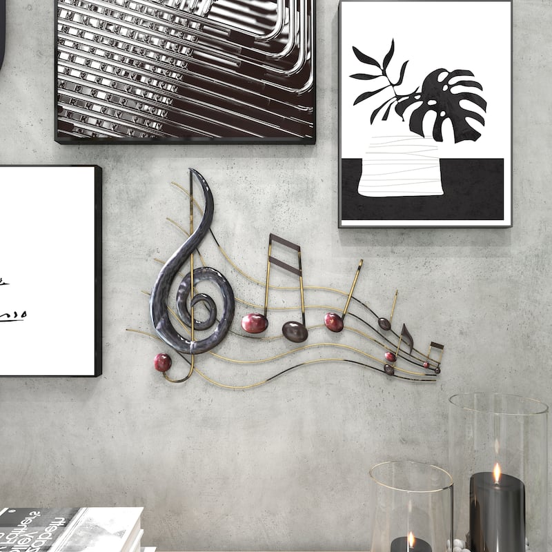 Metal Musical Notes Home Wall Decor with Gold Details - Brown - Roche River Decor