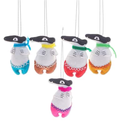 Novica Handmade Anteater Festival Felt Ornaments (Set Of 5)
