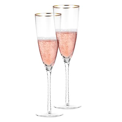 Berkware Luxurious Crystal Champagne Flutes with Twisted Stem and Gold Rim