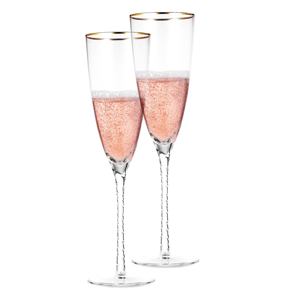 Berkware Luxurious Crystal Champagne Flutes with Twisted Stem and Gold Rim