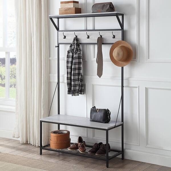 Belleze 70 Bench Hall Tree Entryway Storage Shelf Coat Rack Standard Overstock 31472272