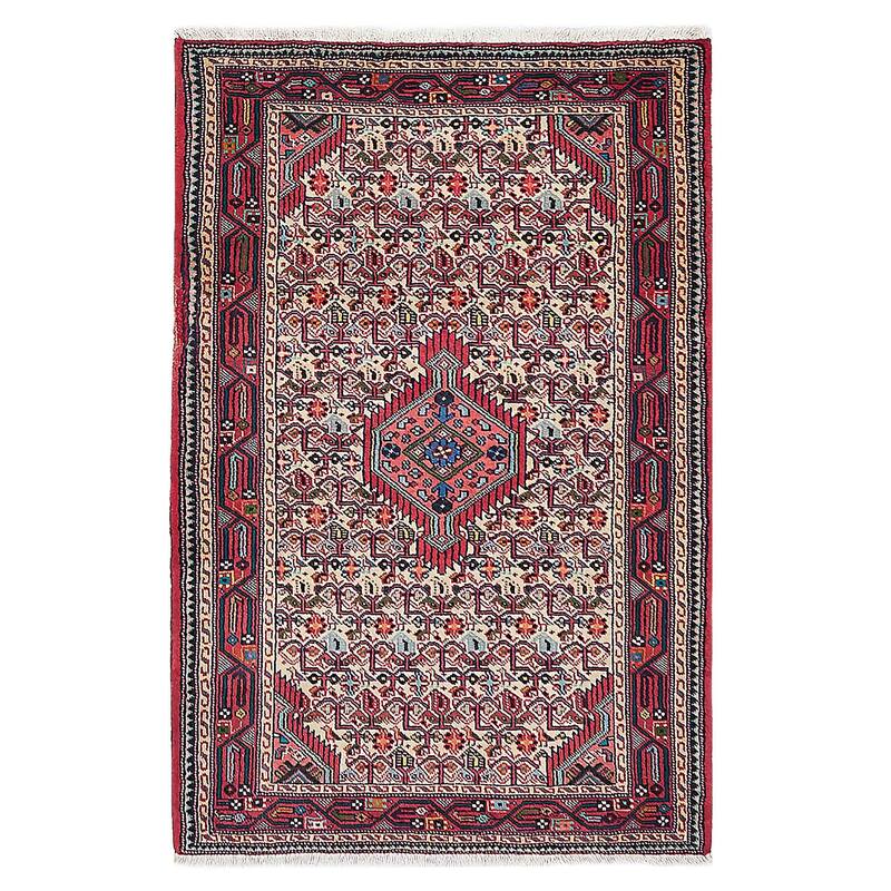 ECARPETGALLERY Hand-knotted Anadol Cream, Red Wool Rug - 3'4 x 5'0