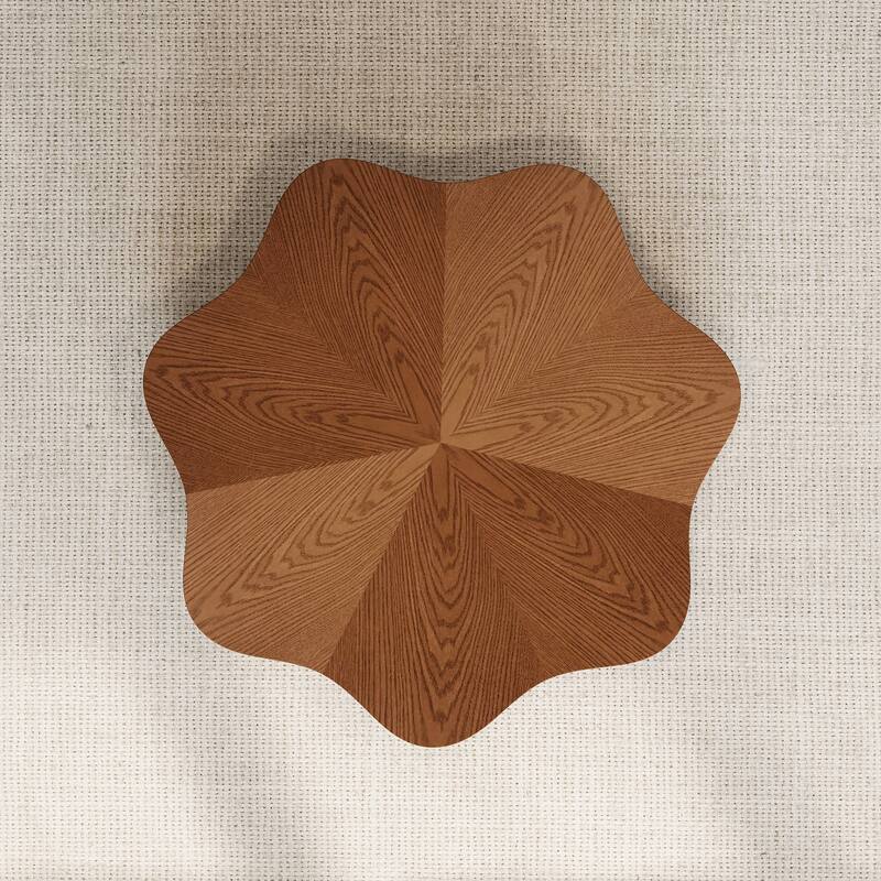 32.5" Petal Solid Wood Veneer Coffee Table - Drawer Storage, Modern&Medieval Living Rooms