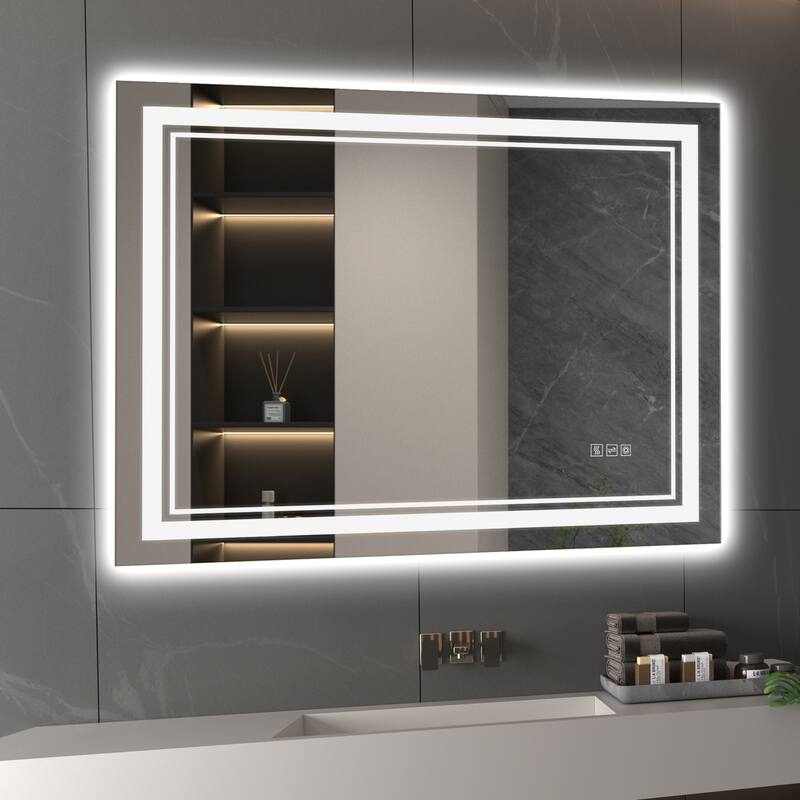 Yulika Front Backlit Lighted Wall Mirror Rectangle Dimmable Vanity Mirror with Anti-Fog & Memory Function - 32-40IN
