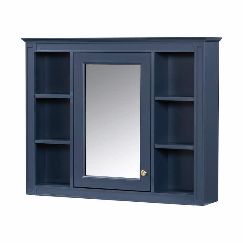 Modern Wall-Mounted Bathroom Storage Cabinet with Mirror - Includes 6 Open Shelves