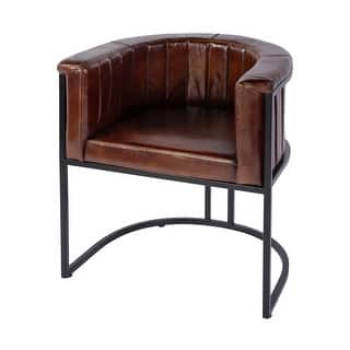 Rockford 19 in. Seat Height Leather and Iron Barrel Accent Chair