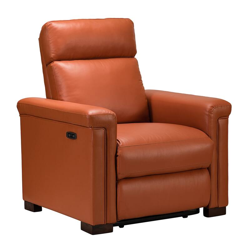 Alicia 34.65" Wide Contemporary Classic Genuine Leather Power Recliner With USB Port, Set of 2